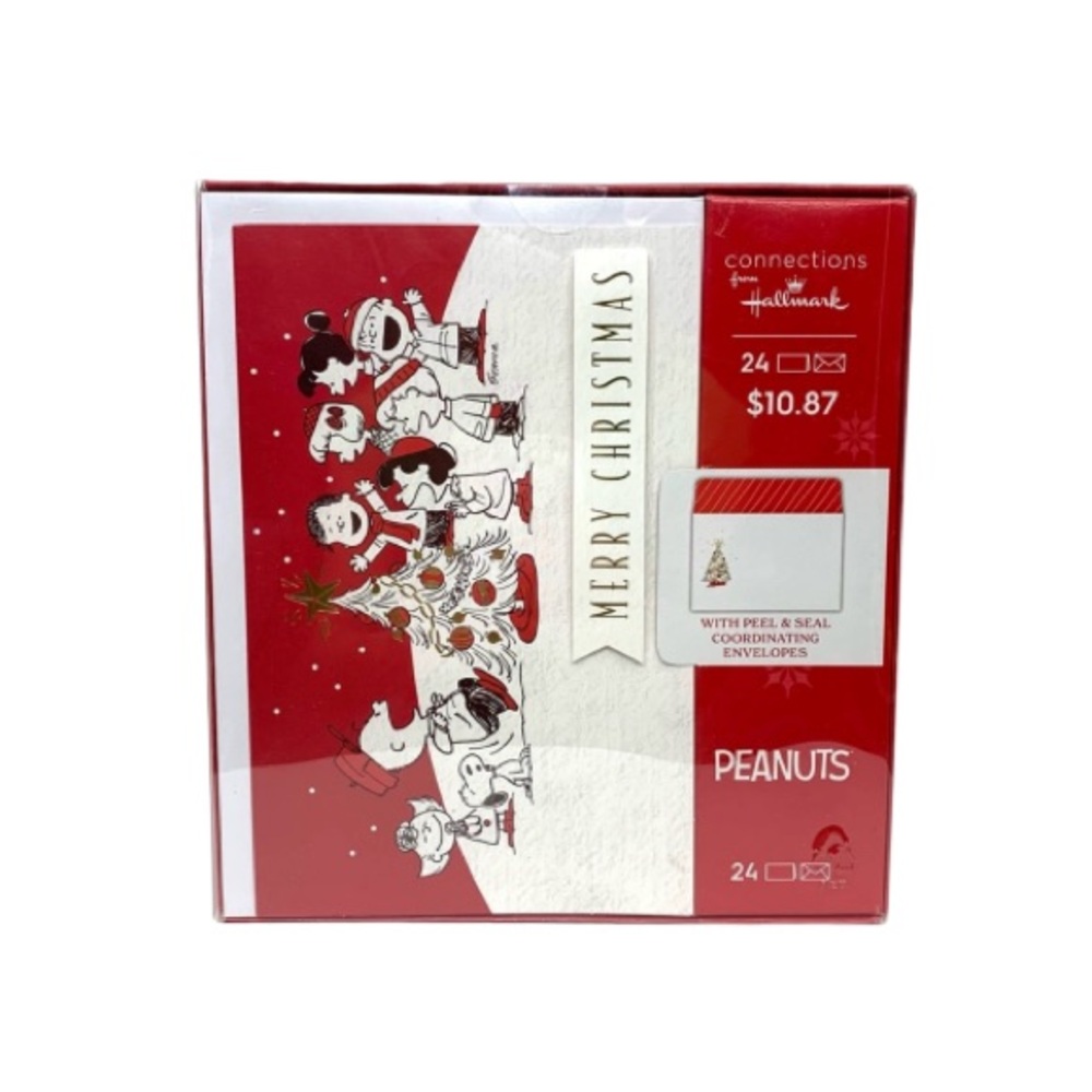 Peanuts Hallmark 24pc Christmas Cards Peel & Seal Coordinating Envelopes New Nib